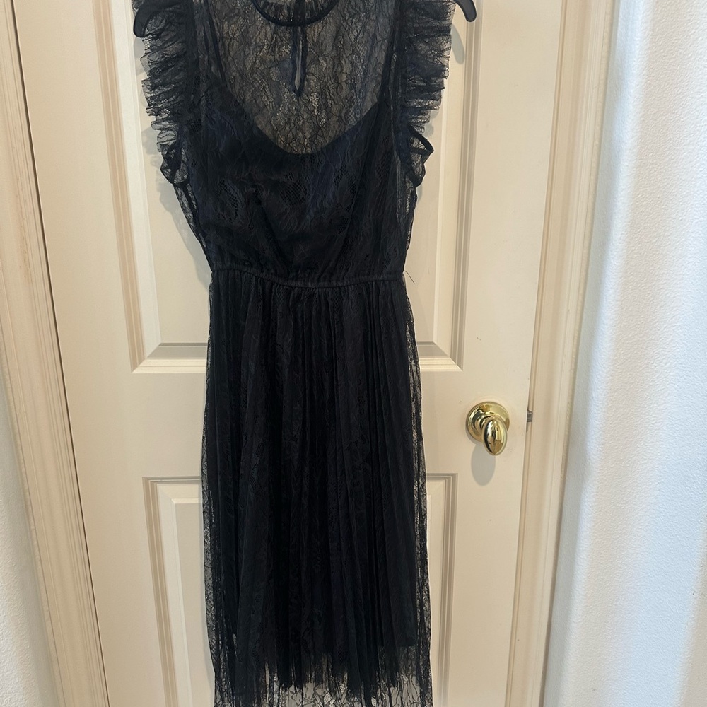 Steve Madden Izzy Pleated Ruffle Elegant Black Lace Dress